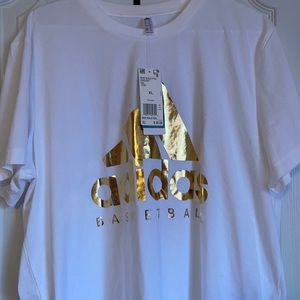 Adidas white and gold t shirt